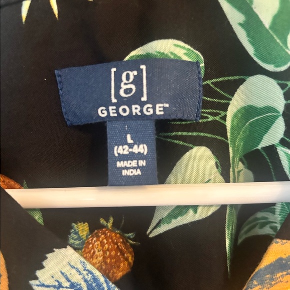 George Men’s Size Large Tropical Fruit & Leaf Print Hawaiian Short Sleeve Shirt - Picture 2 of 4